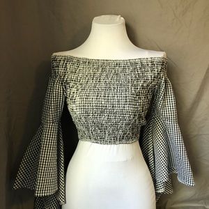 LF off the shoulder gingham crop top